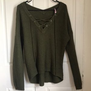 Oversized Knit Sweater - Olive Green